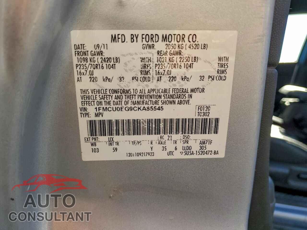 FORD ESCAPE 2012 - 1FMCU0EG9CKA85545