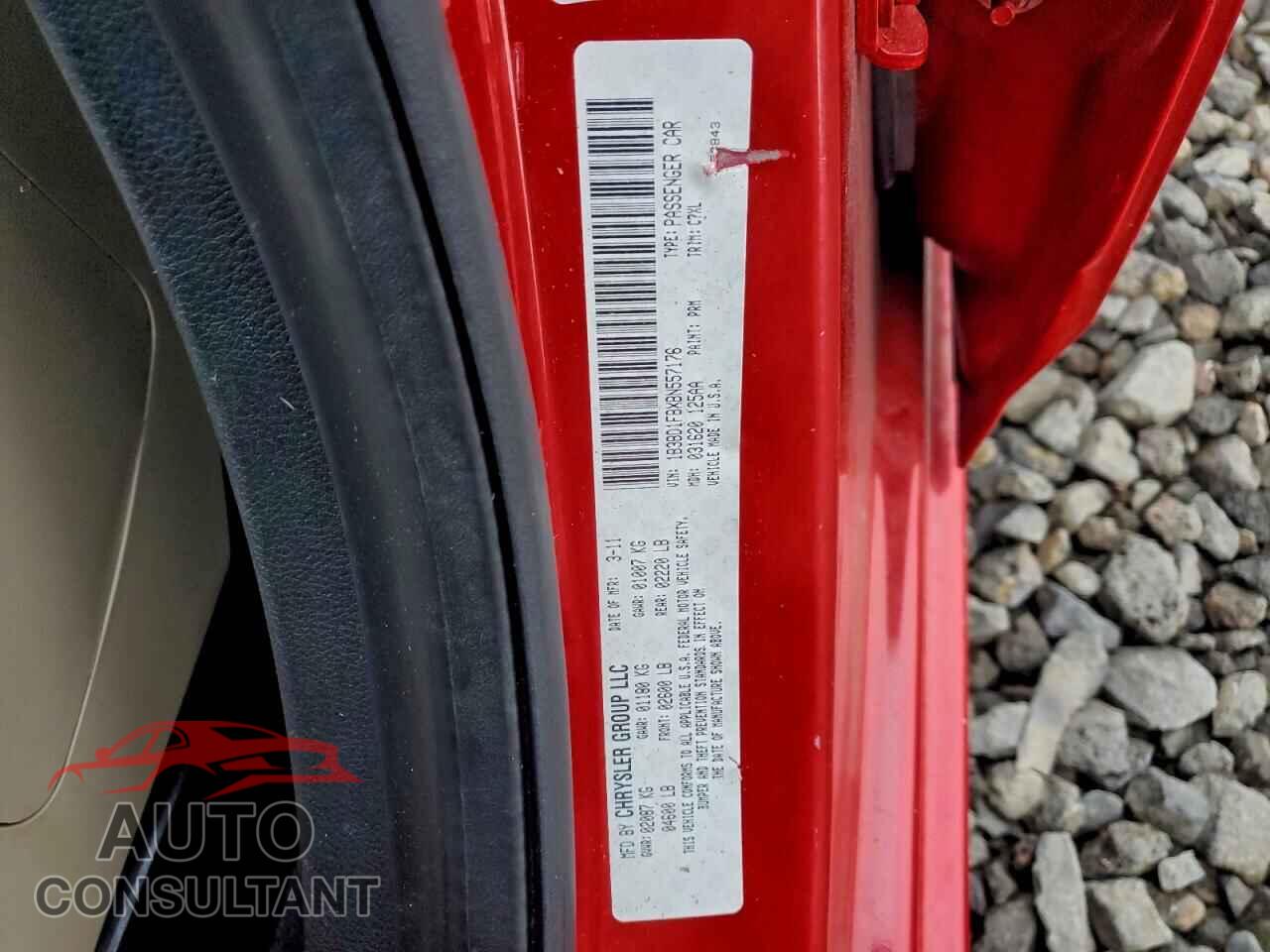 DODGE AVENGER 2011 - 1B3BD1FBXBN557176