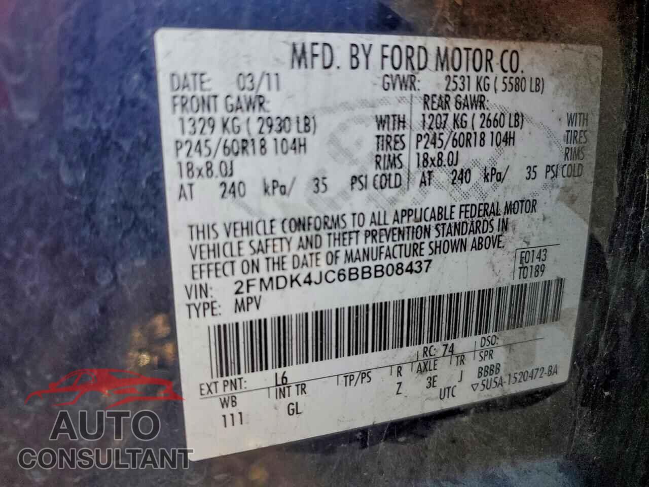 FORD EDGE 2011 - 2FMDK4JC6BBB08437
