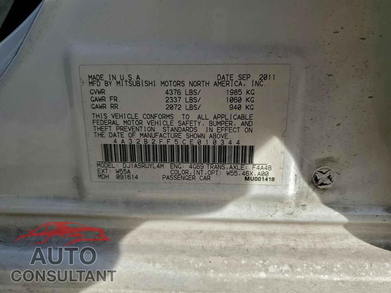 MITSUBISHI GALANT 2012 - 4A32B2FF5CE010344