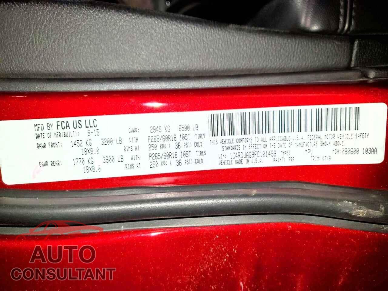 DODGE DURANGO 2015 - 1C4RDJAG9FC101459