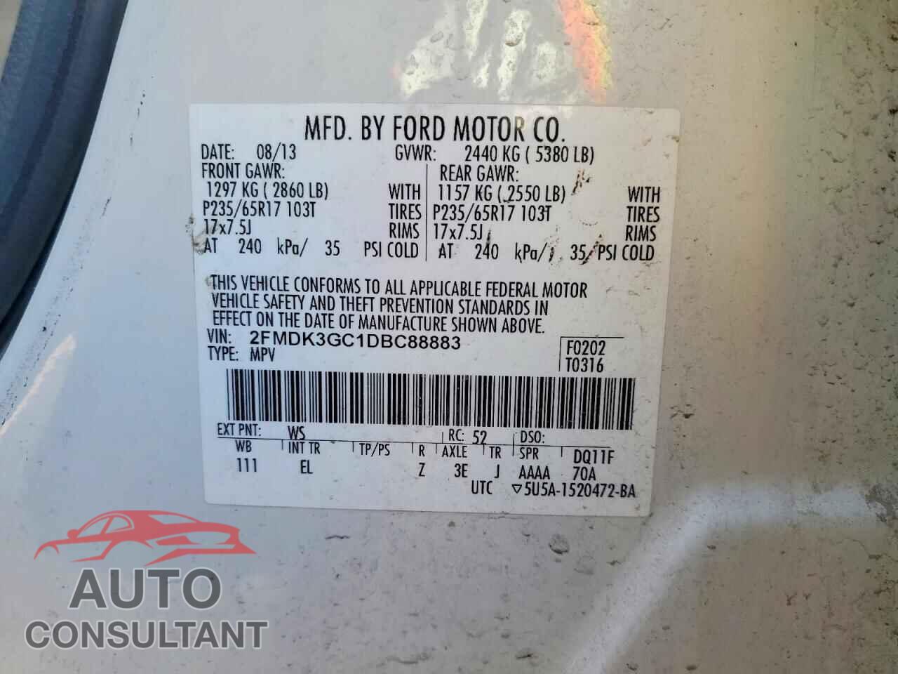 FORD EDGE 2013 - 2FMDK3GC1DBC88883