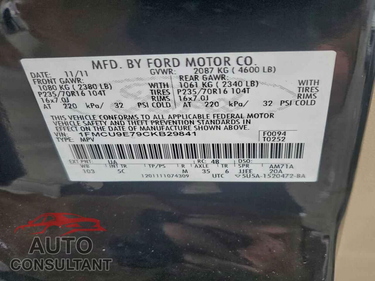 FORD ESCAPE 2012 - 1FMCU9E79CKB29841