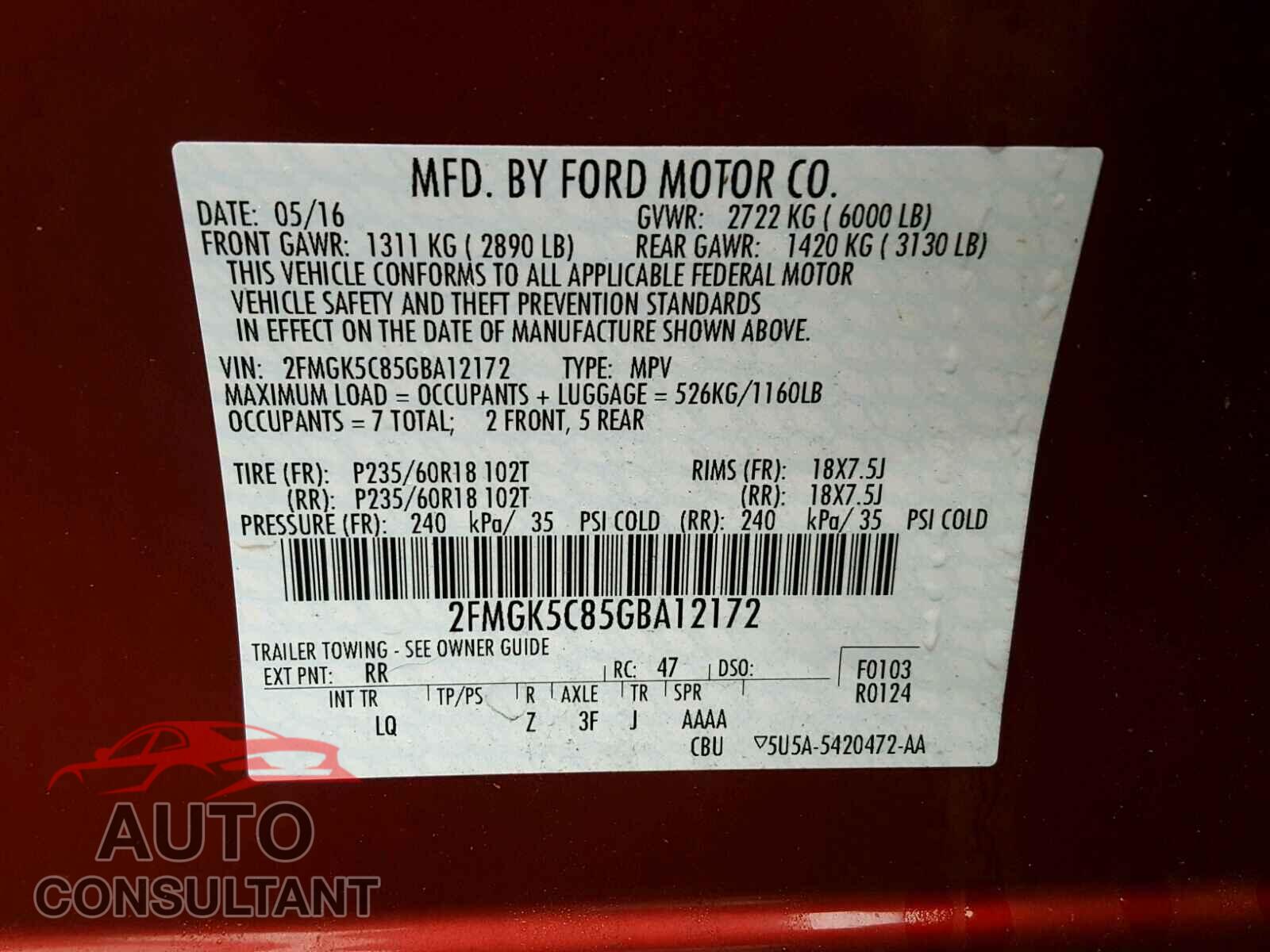 FORD FLEX 2016 - 2FMGK5C85GBA12172
