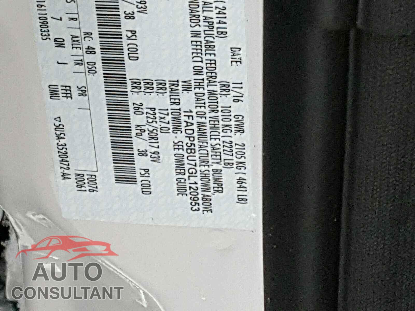 FORD CMAX 2016 - 1FADP5BU7GL120953