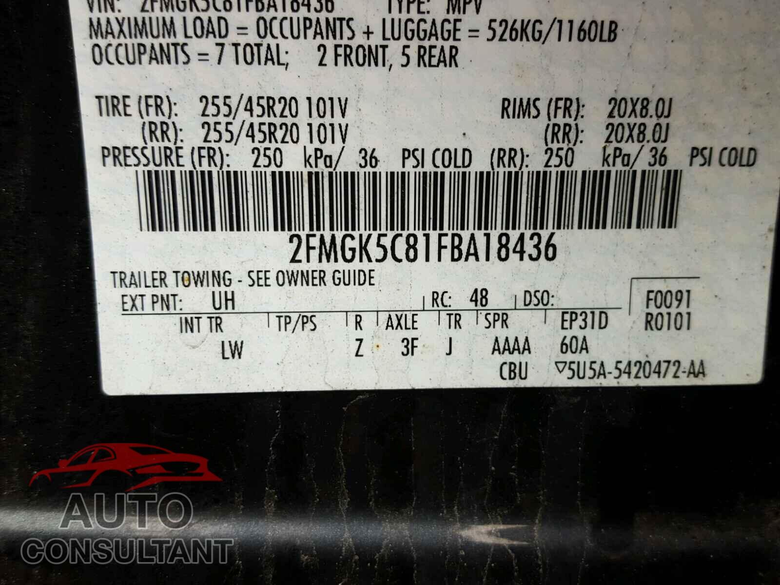 FORD FLEX 2015 - 2FMGK5C81FBA18436