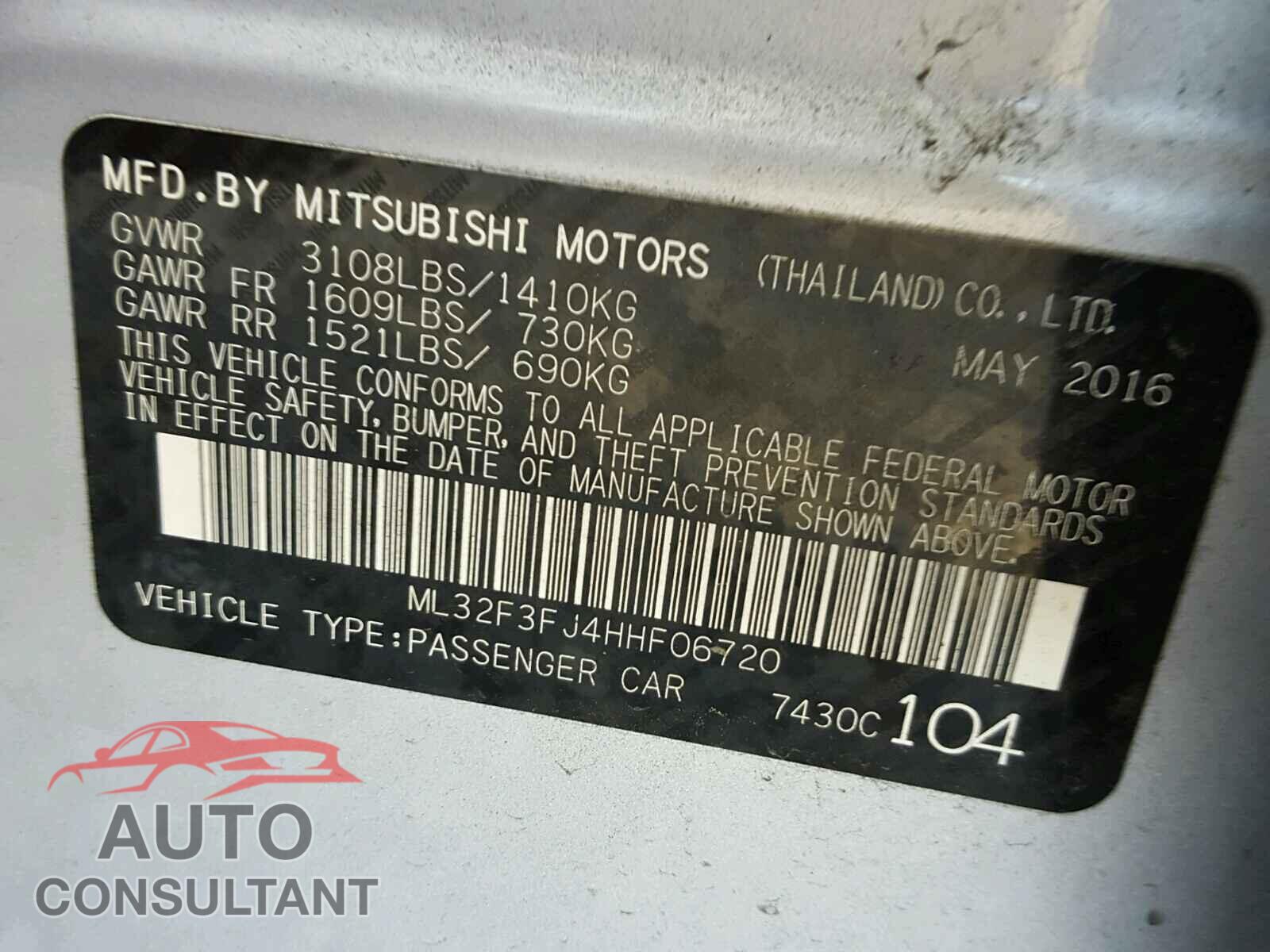 MITSUBISHI MIRAGE 2017 - 2T3M6RFV1MW005491