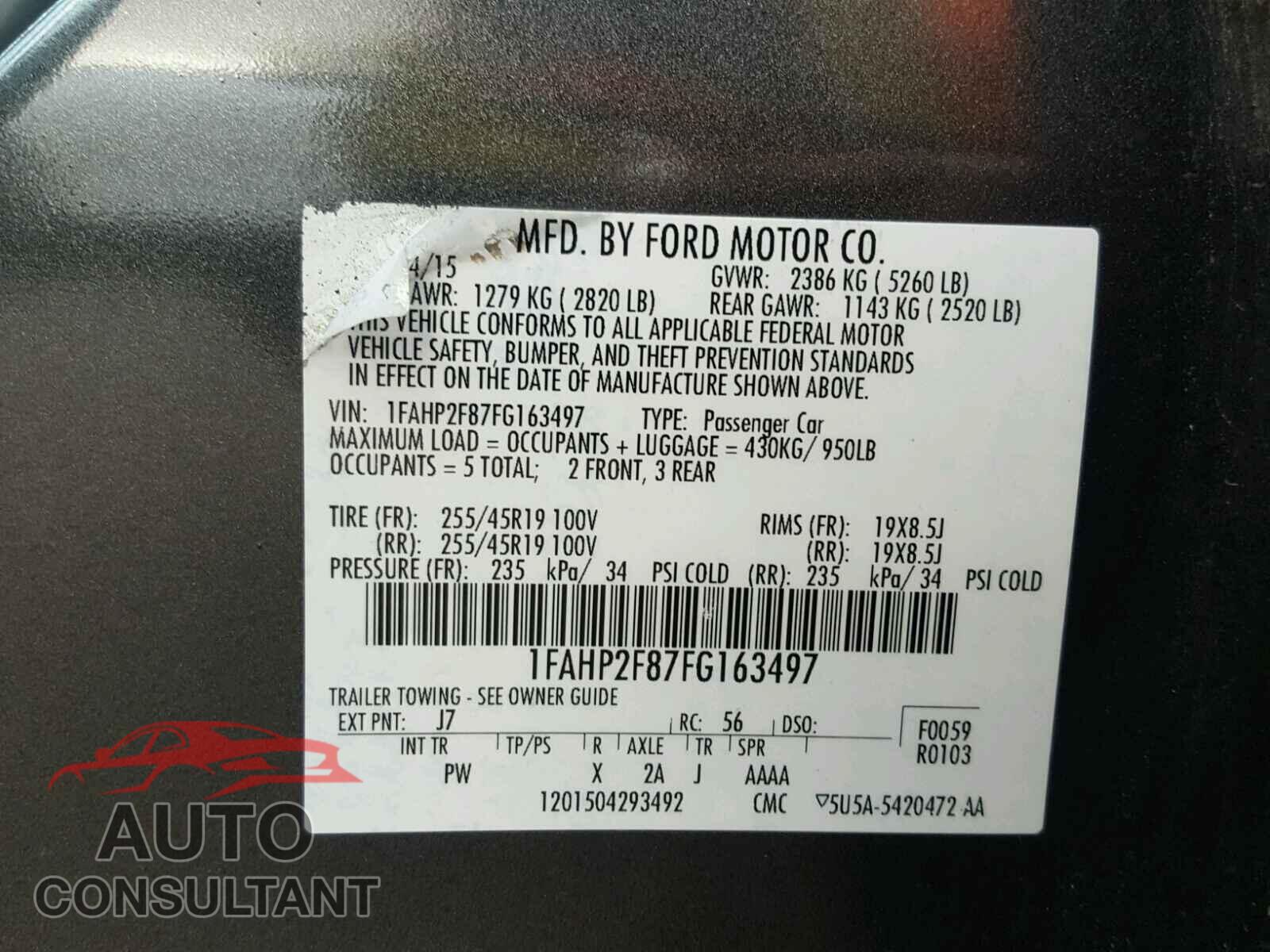 FORD TAURUS 2015 - 1FAHP2F87FG163497