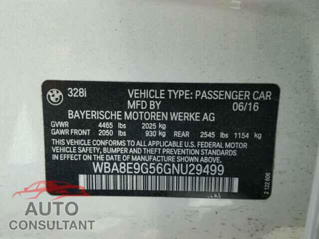 BMW 3 SERIES 2016 - WBA8E9G56GNU29499