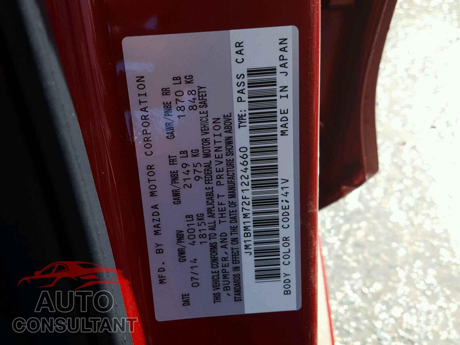 MAZDA 3 2015 - JM1BM1M72F1224660