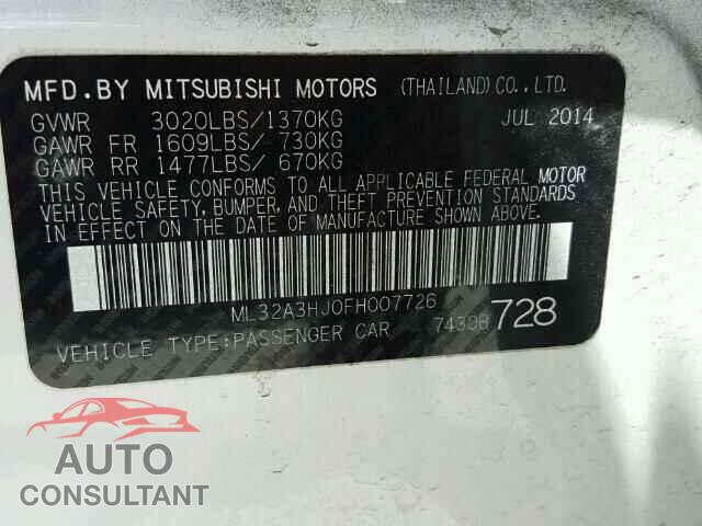 MITSUBISHI MIRAGE 2015 - ML32A3HJ0FH007726
