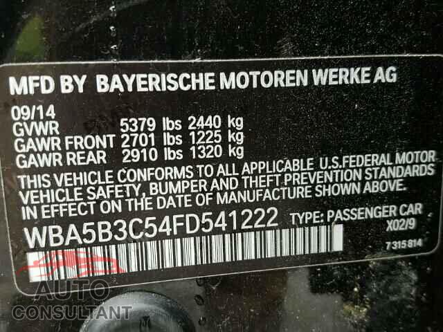 BMW 5 SERIES 2015 - WBA5B3C54FD541222