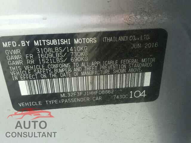 MITSUBISHI MIRAGE 2017 - ML32F3FJ1HHF08862