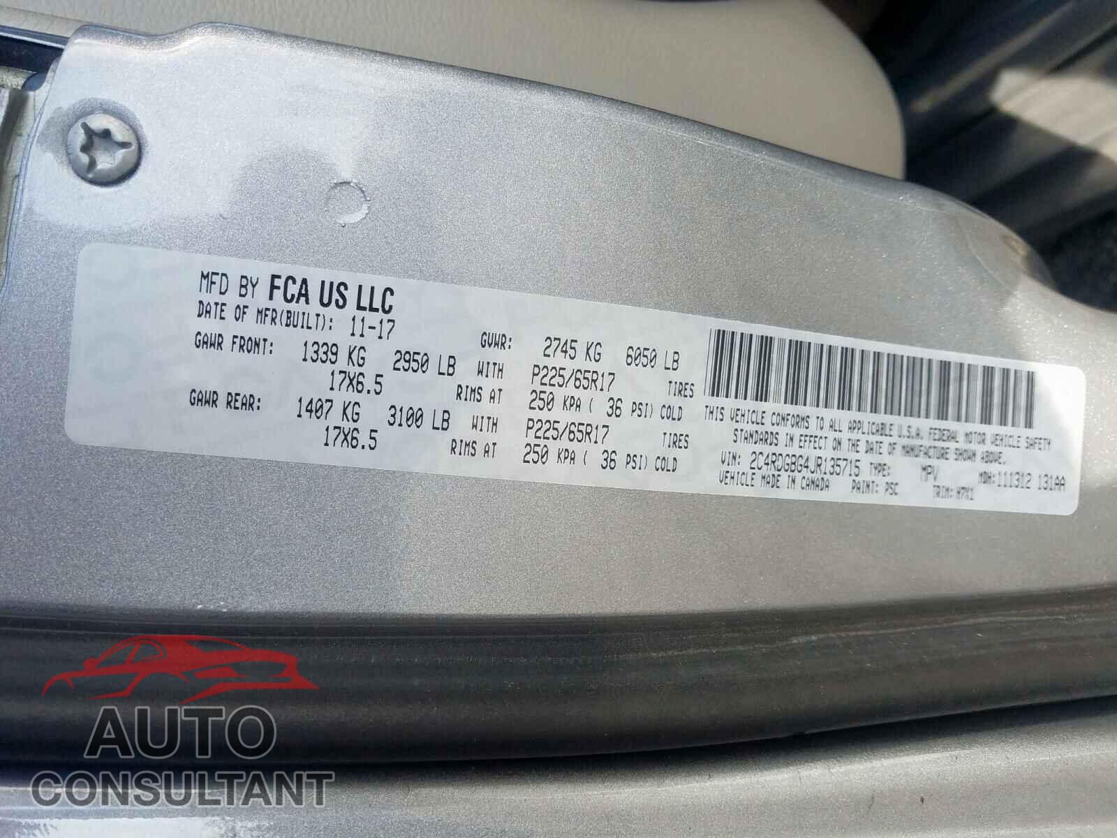 DODGE CARAVAN 2018 - 1N4BL4EV0KC252236