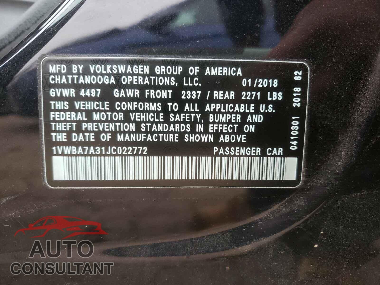 VOLKSWAGEN PASSAT 2018 - 1VWBA7A31JC022772