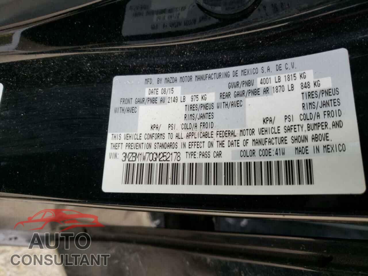 MAZDA 3 2016 - 3MZBM1W70GM252178