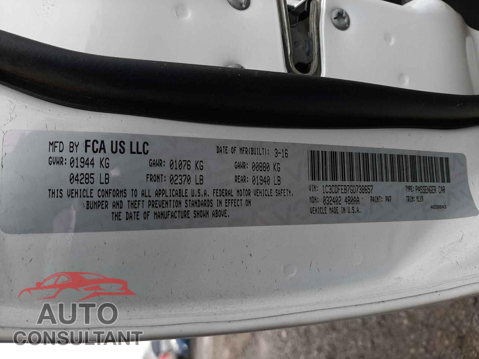 DODGE DART 2016 - 1C3CDFEB7GD738657