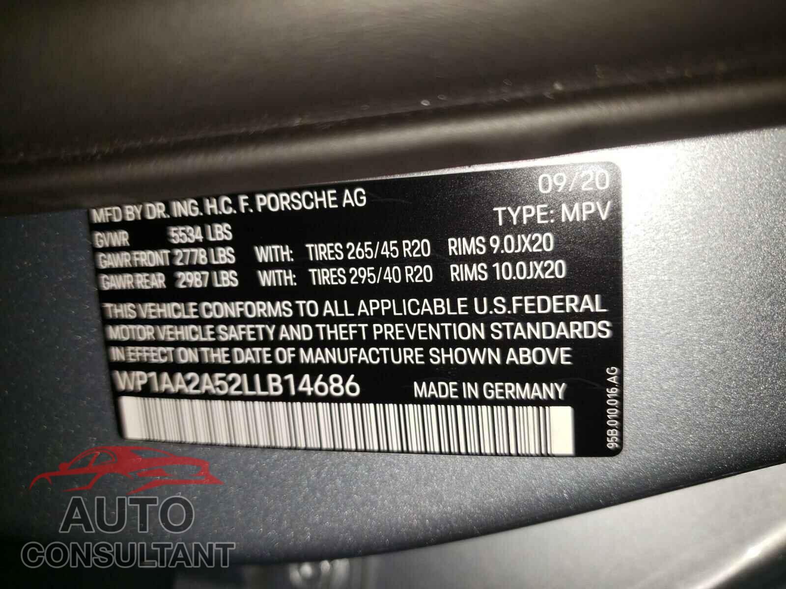 PORSCHE MACAN 2020 - WP1AA2A52LLB14686