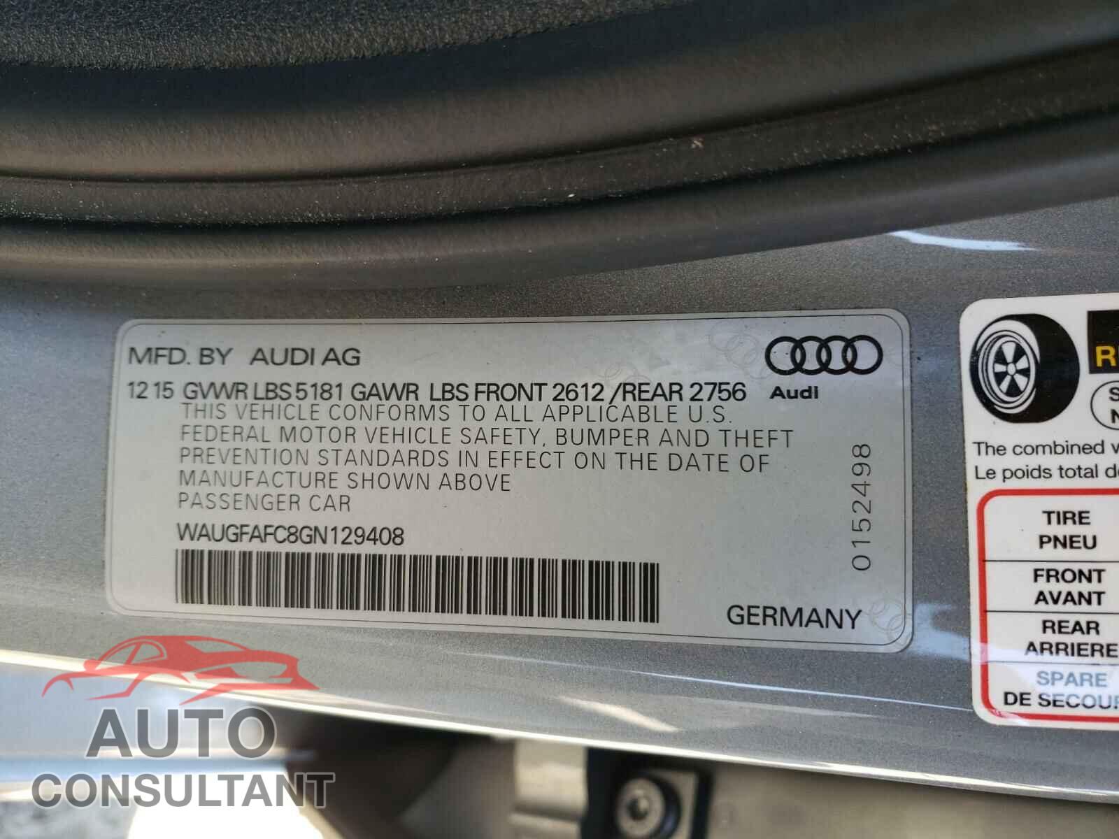 AUDI A6 2016 - WAUGFAFC8GN129408