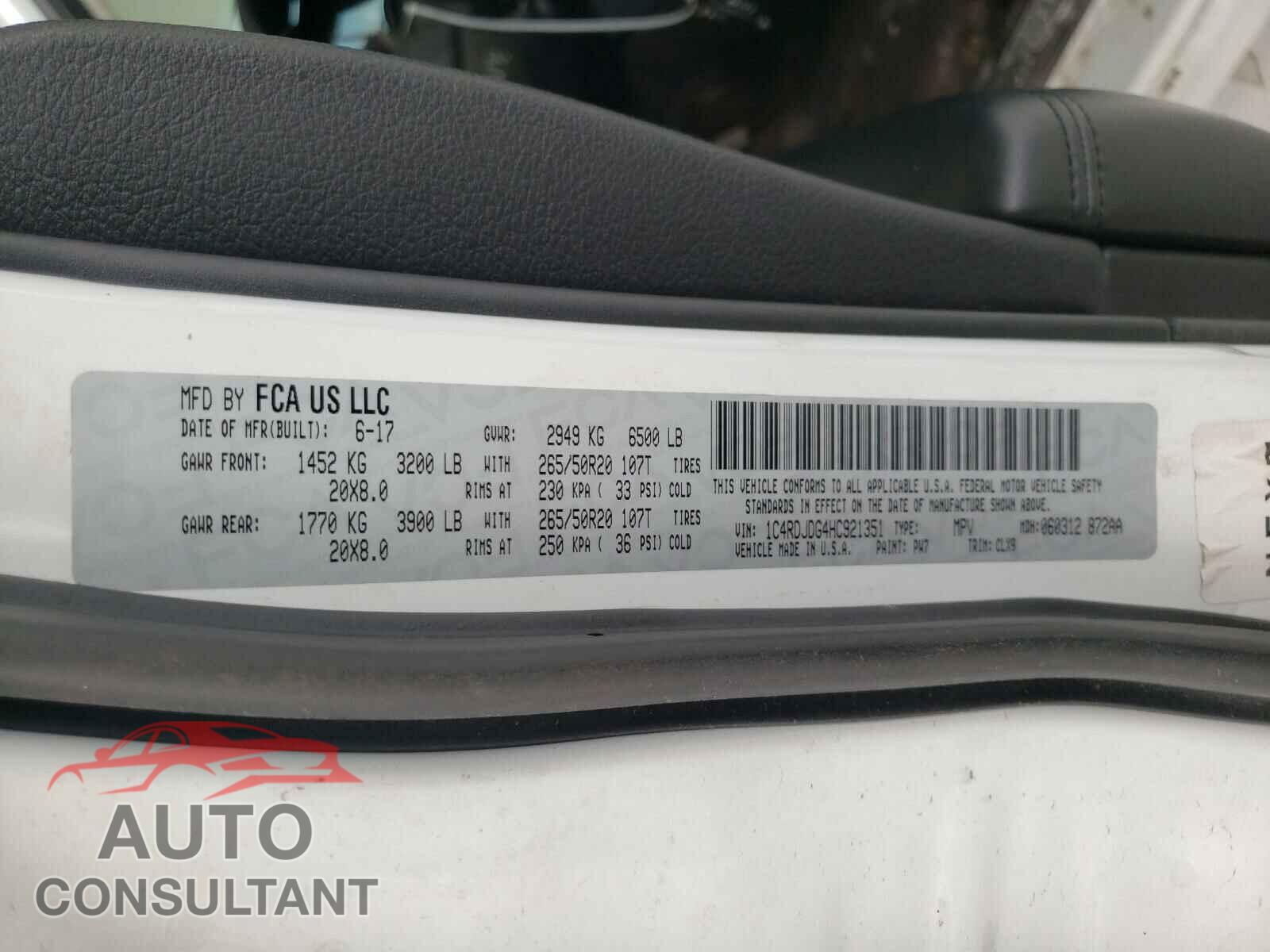 DODGE DURANGO 2017 - 1C4RDJDG4HC921351
