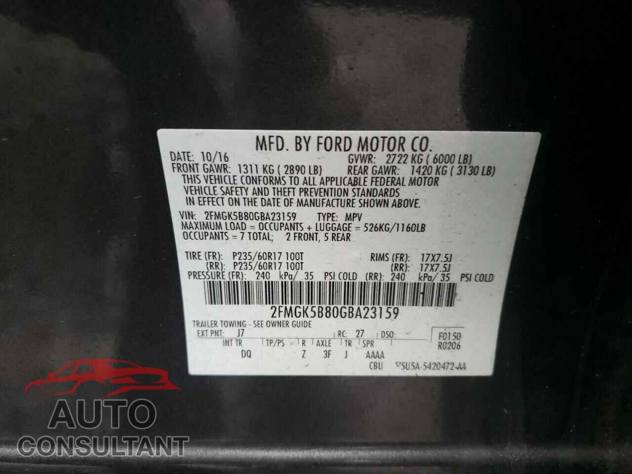 FORD FLEX 2016 - 2FMGK5B80GBA23159