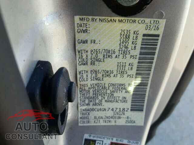 NISSAN FRONTIER 2016 - 1N6AD0CU4GN747182