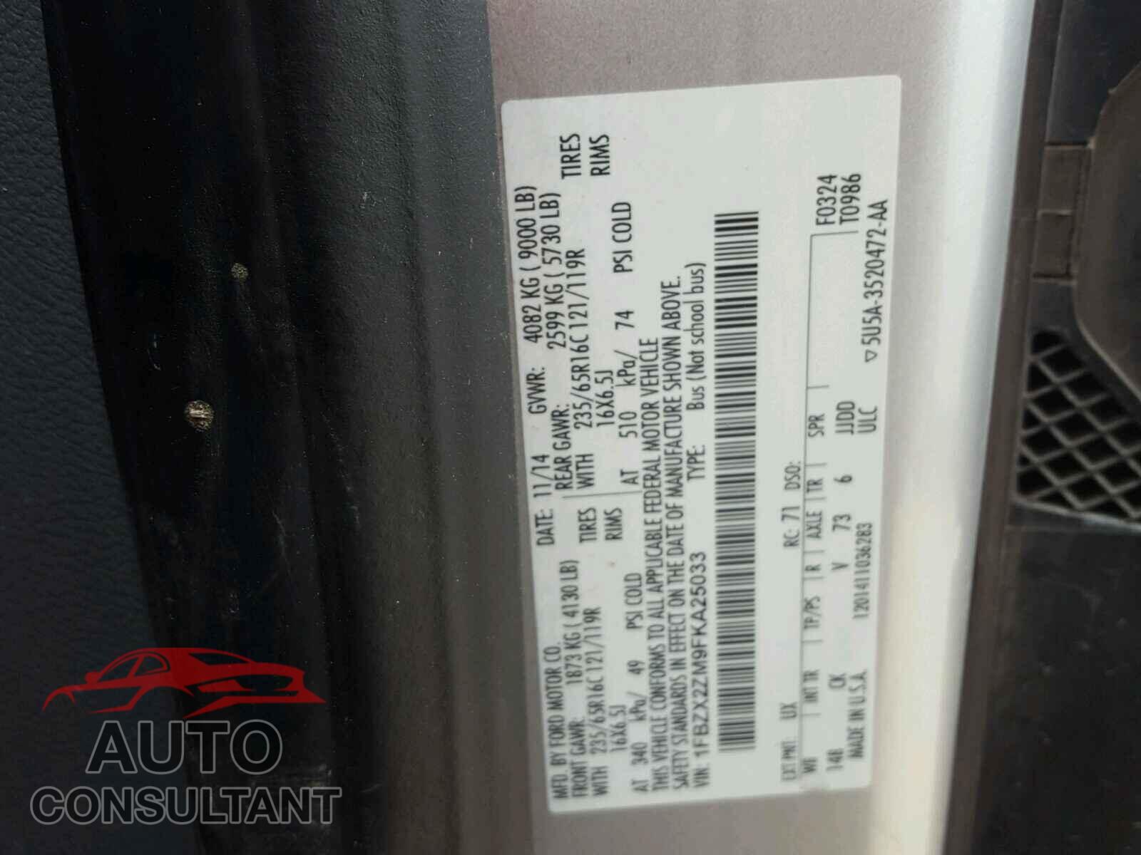FORD TRANSIT CO 2015 - 1FBZX2ZM9FKA25033