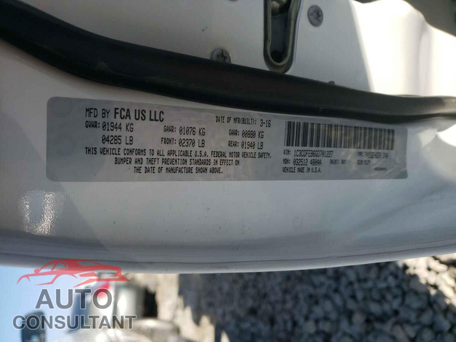 DODGE DART 2016 - 1C3CDFEB6GD701227