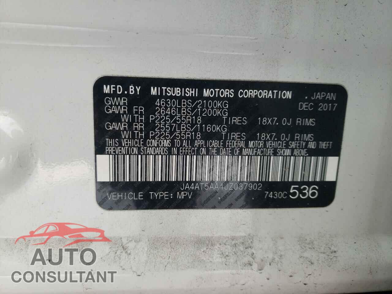 MITSUBISHI ECLIPSE 2018 - JA4AT5AA4JZ037902