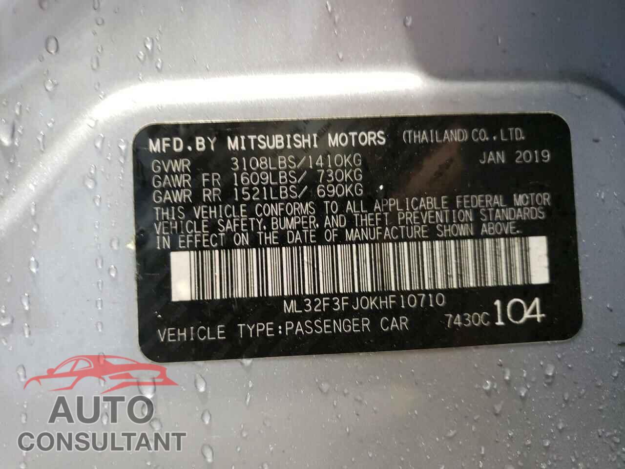 MITSUBISHI MIRAGE 2019 - ML32F3FJ0KHF10710