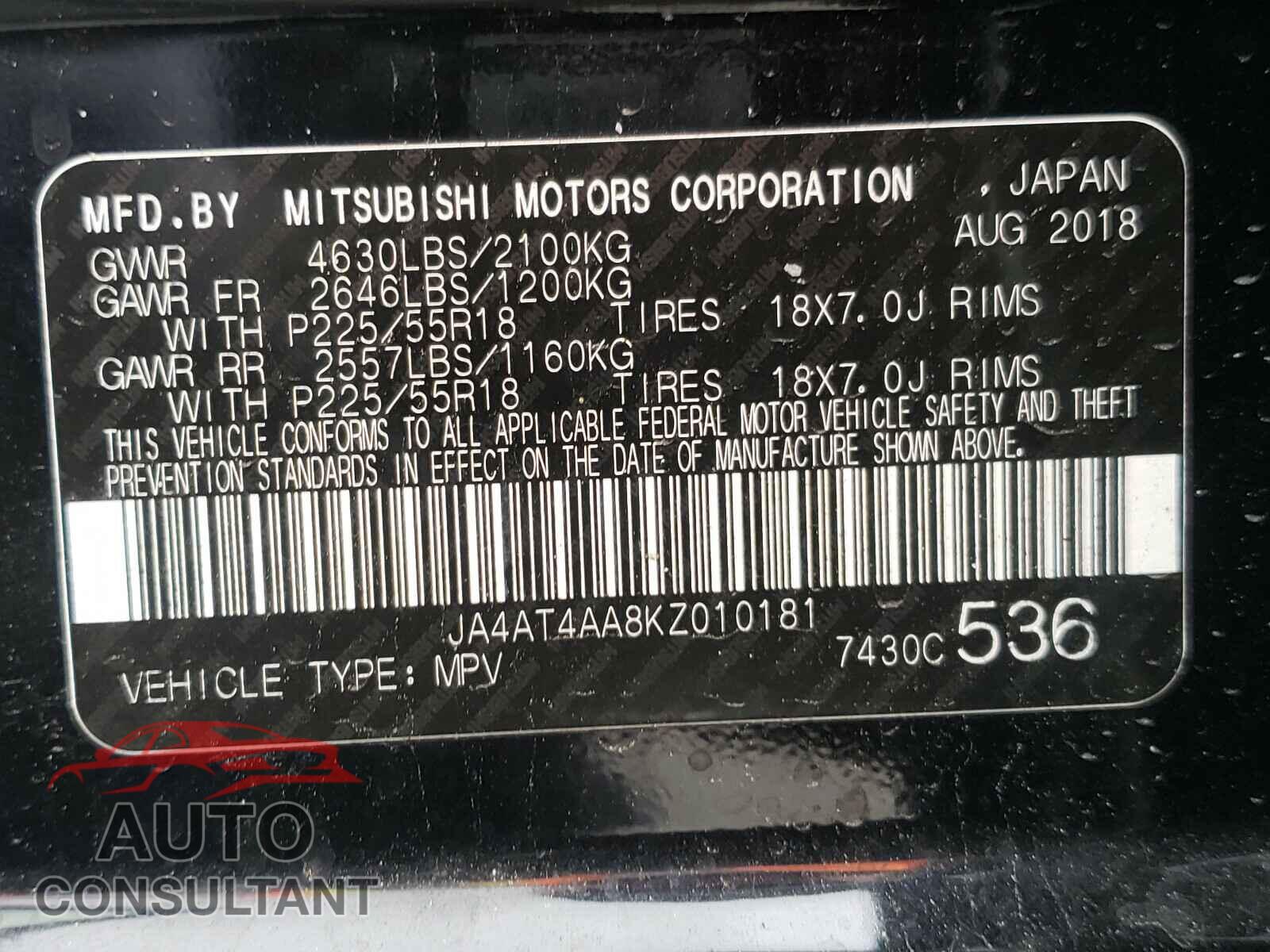 MITSUBISHI ECLIPSE 2019 - JA4AT4AA8KZ010181