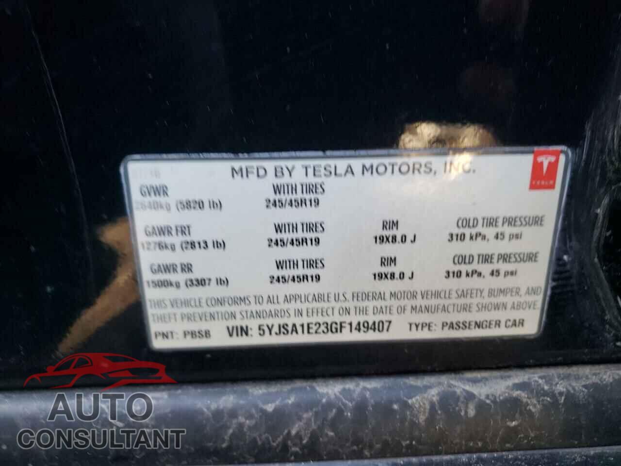 TESLA MODEL S 2016 - 5YJSA1E23GF149407
