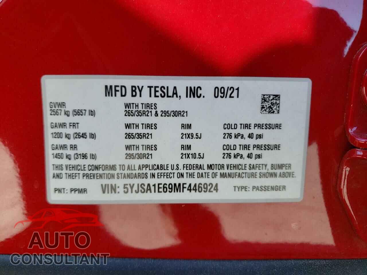 TESLA MODEL S 2021 - 5YJSA1E69MF446924