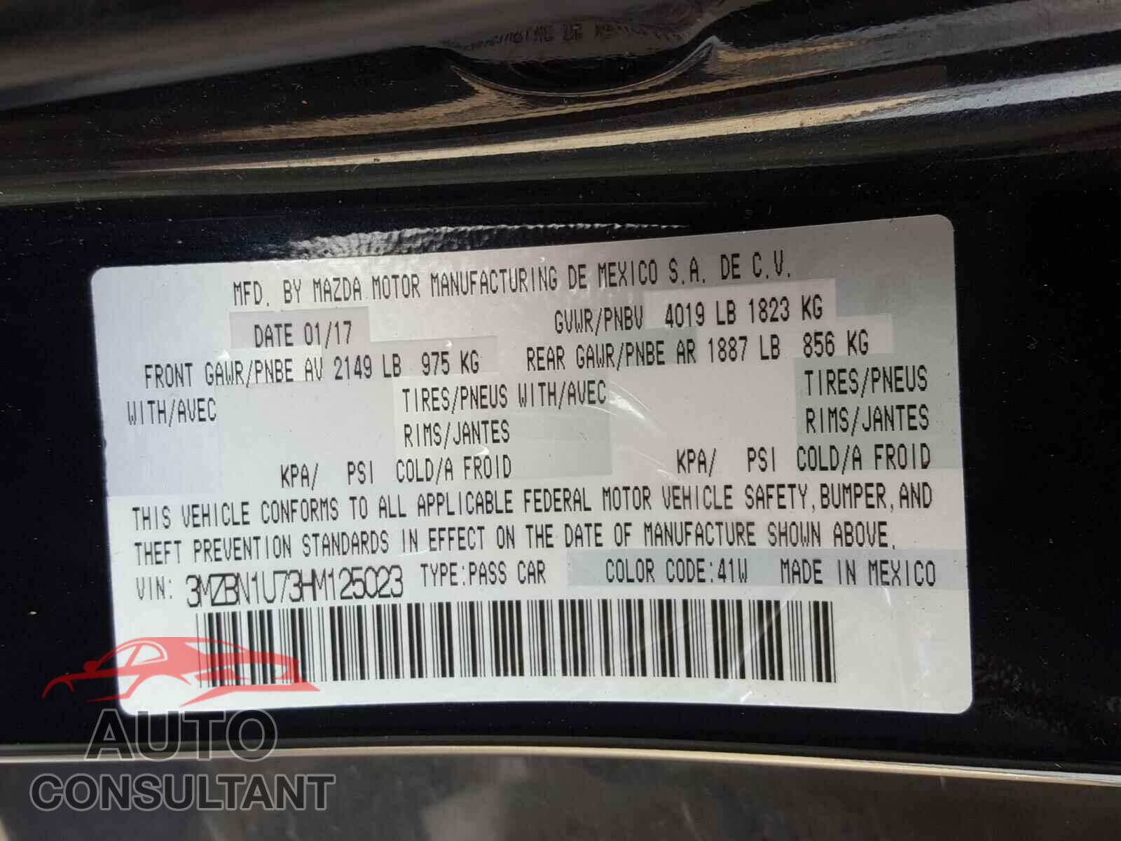 MAZDA 3 2017 - 3MZBN1U73HM125023