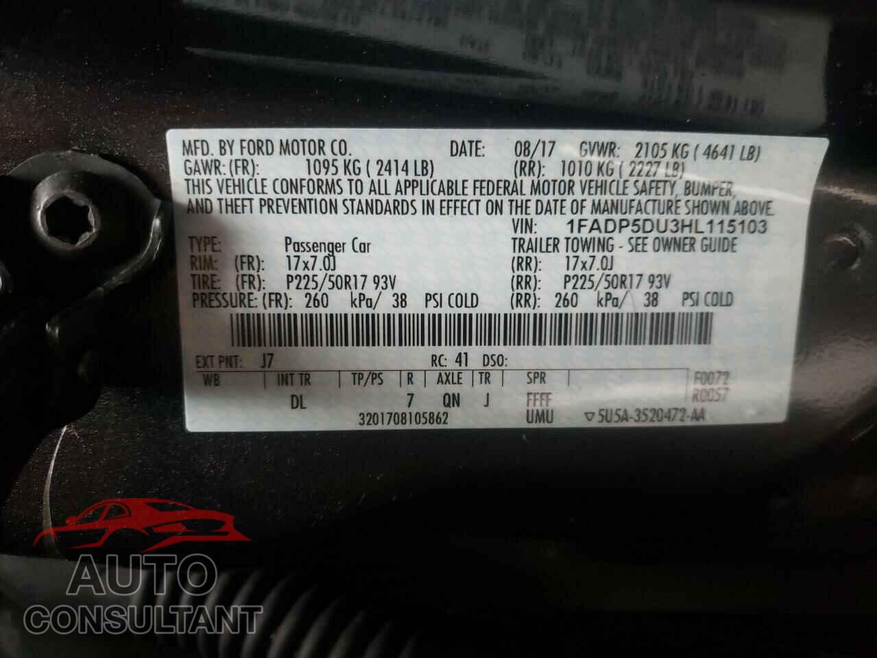 FORD CMAX 2017 - 1FADP5DU3HL115103