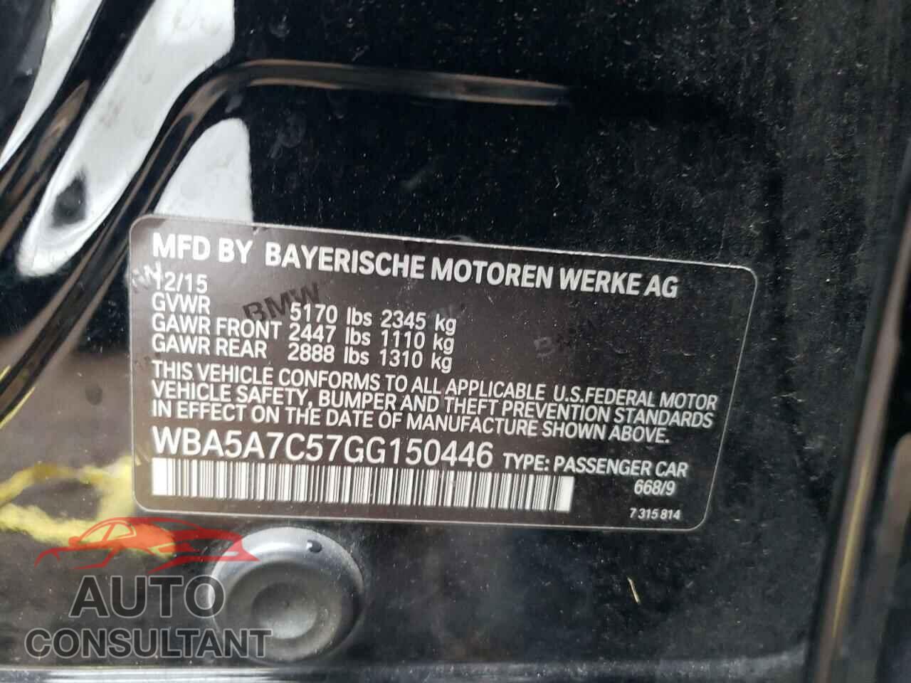 BMW 5 SERIES 2016 - WBA5A7C57GG150446