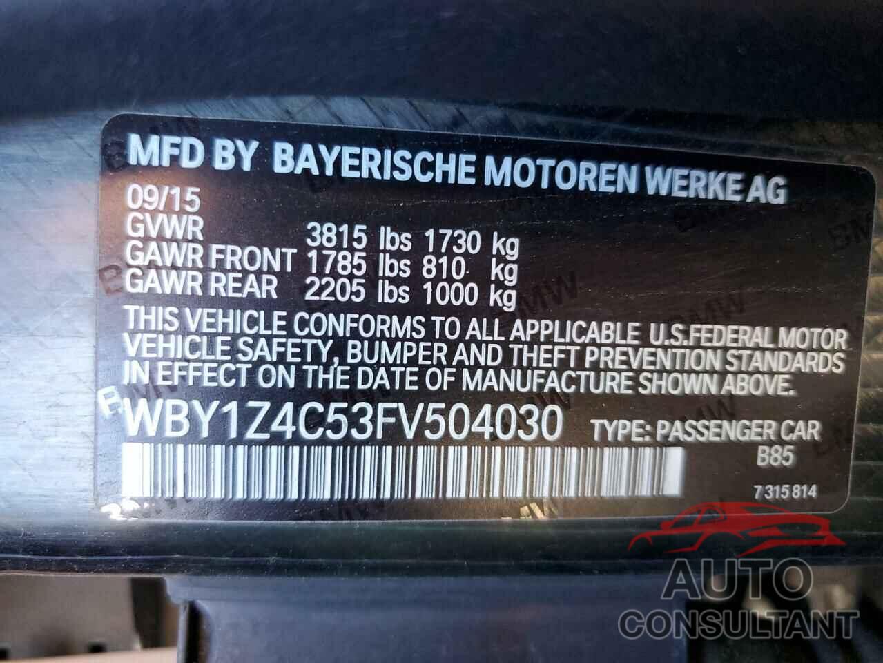 BMW I SERIES 2015 - WBY1Z4C53FV504030