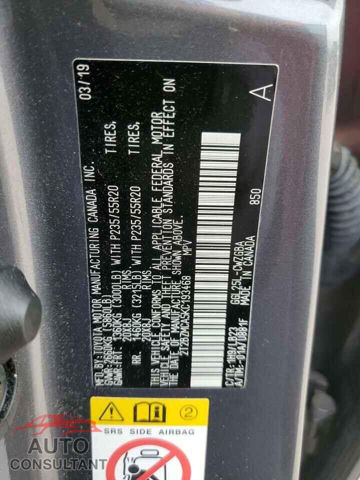 LEXUS RX350 2019 - 2T2BZMCA5KC193468