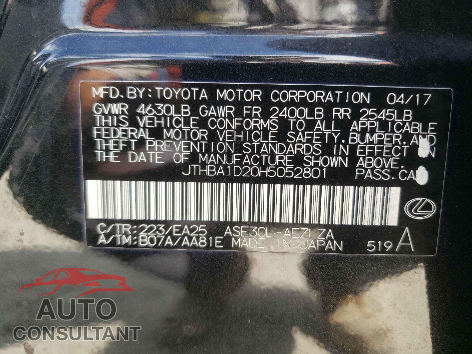 LEXUS IS 2017 - JTHBA1D20H5052801