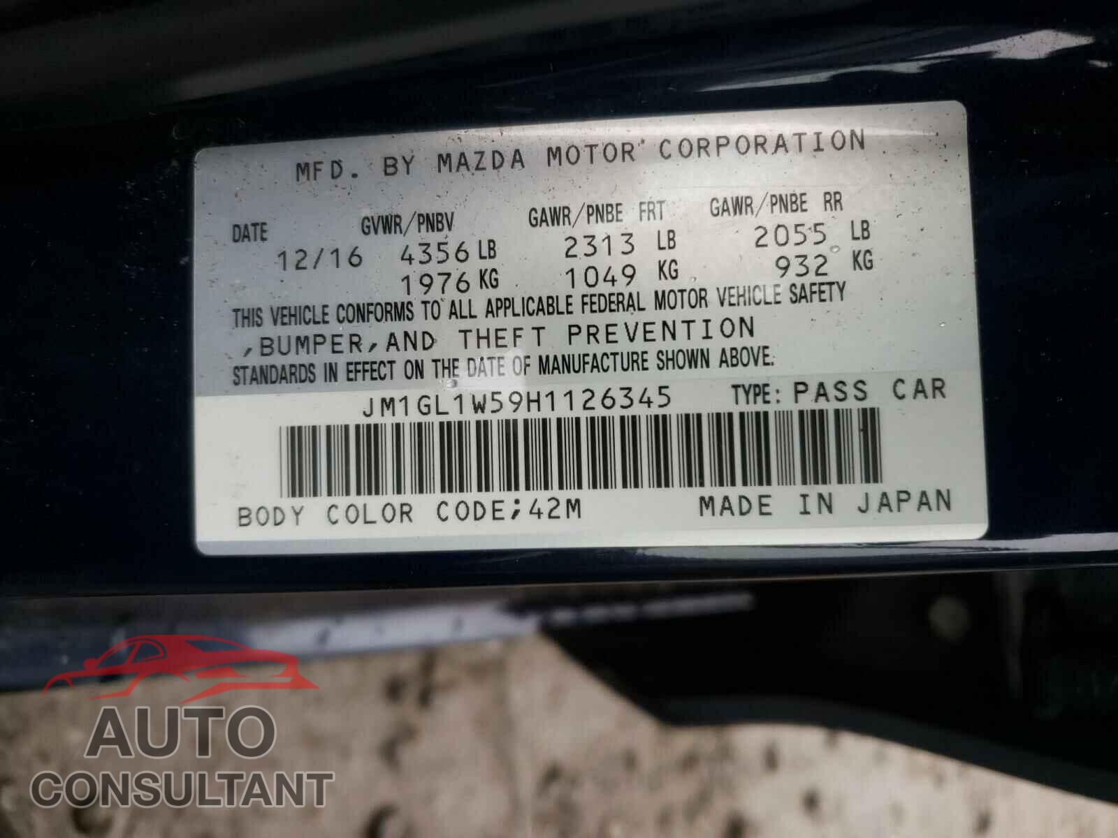 MAZDA 6 2017 - 5YFBURHE1HP687153