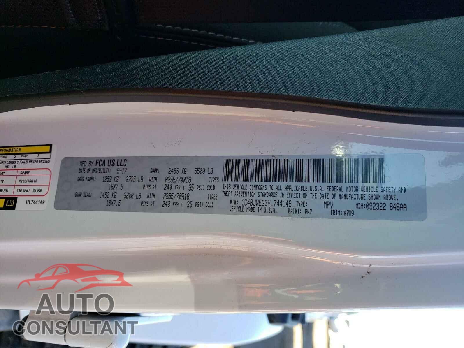 JEEP WRANGLER 2017 - 1C4BJWEG3HL744149