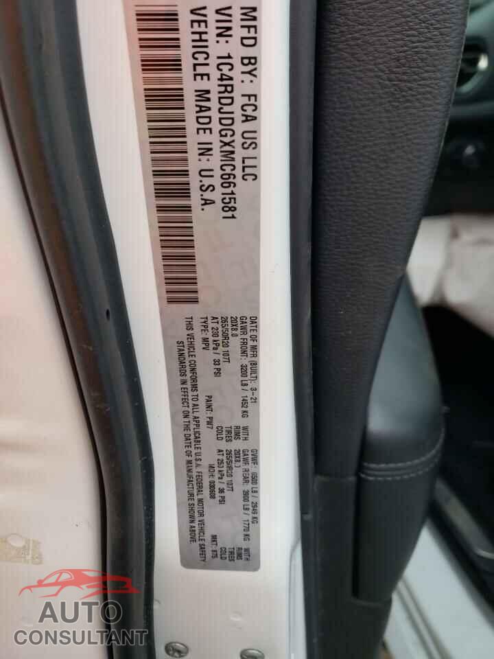 DODGE DURANGO 2021 - 1C4RDJDGXMC661581