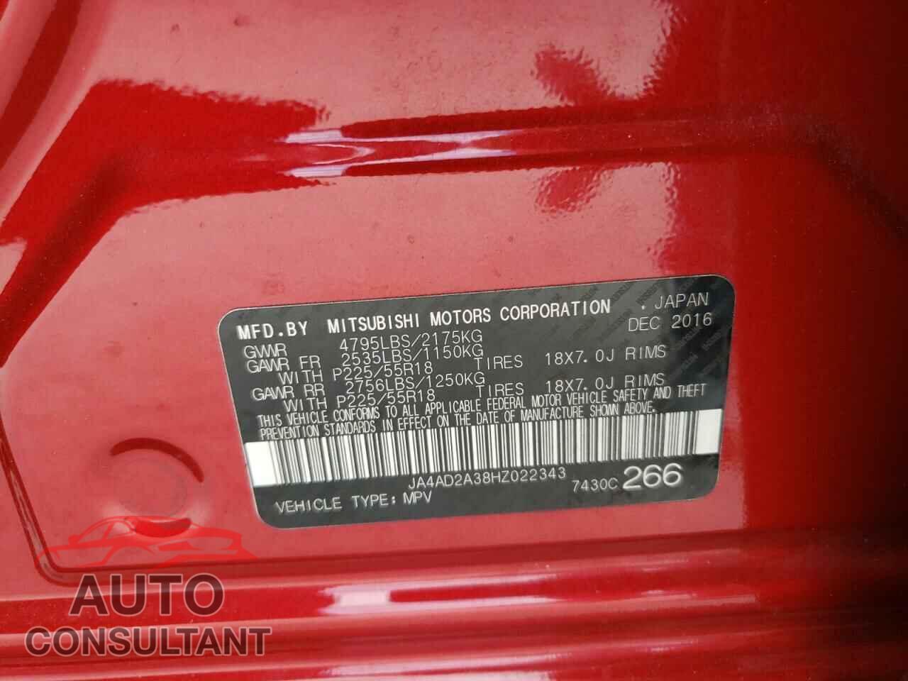 MITSUBISHI OUTLANDER 2017 - JA4AD2A38HZ022343