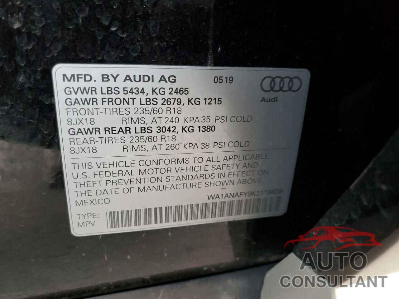 AUDI Q5 2019 - WA1ANAFY9K2118638