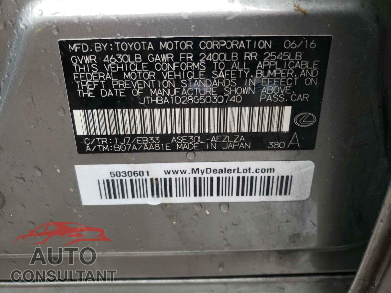 LEXUS IS 2016 - JTHBA1D28G5030740
