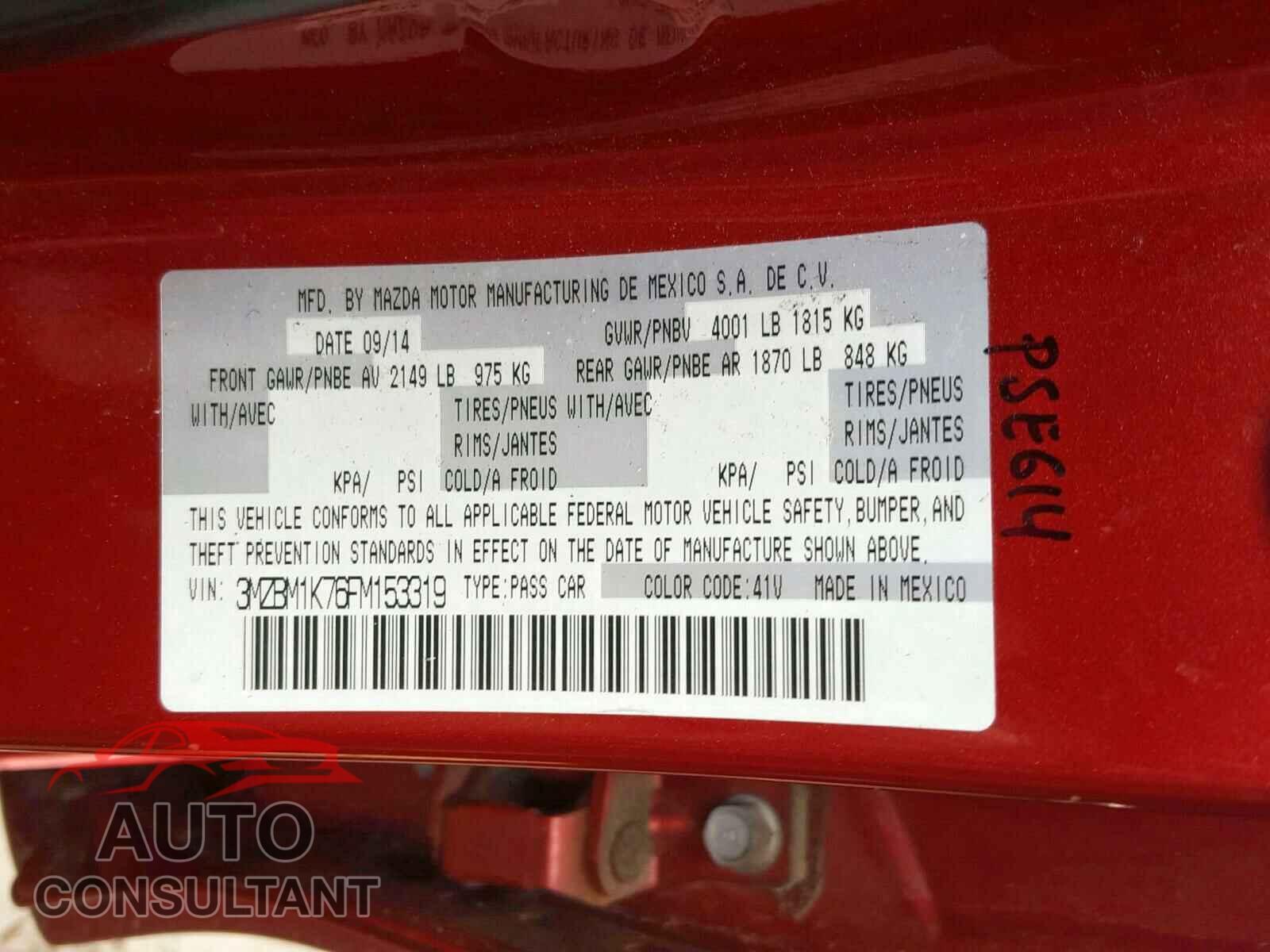 MAZDA 3 2015 - 3N1CP5BV5LL492839