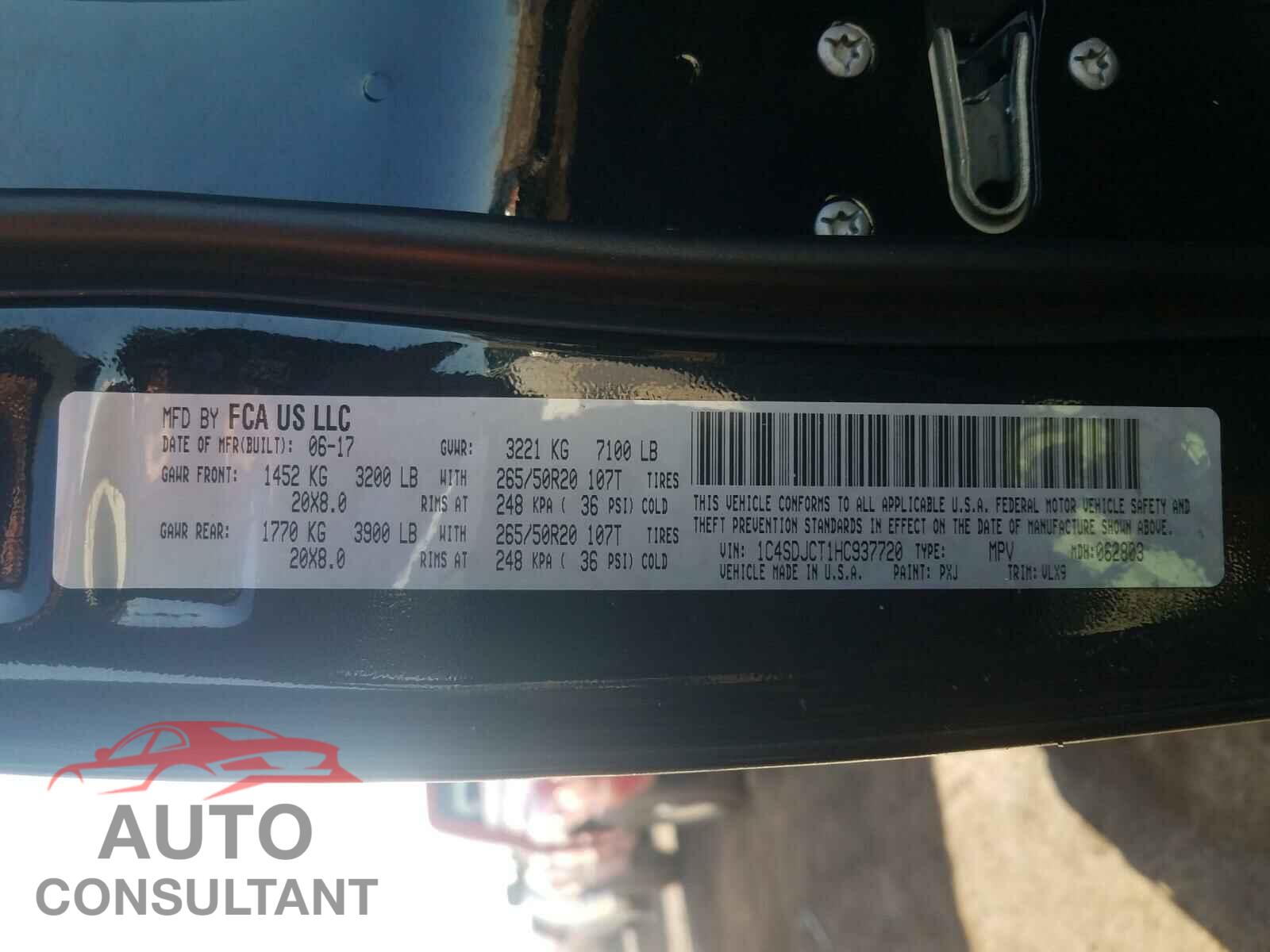 DODGE DURANGO 2017 - 1C4SDJCT1HC937720