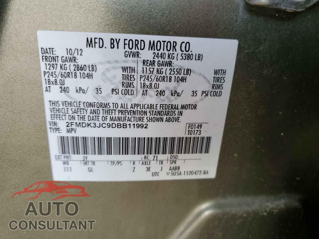 FORD EDGE 2013 - 2FMDK3JC9DBB11992