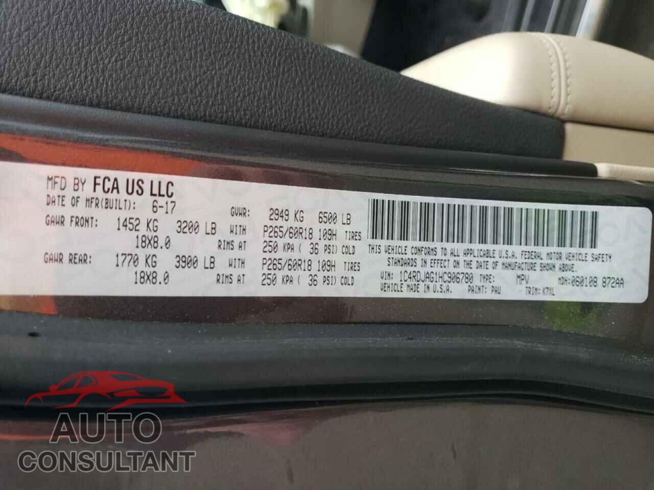 DODGE DURANGO 2017 - 1C4RDJAG1HC906780