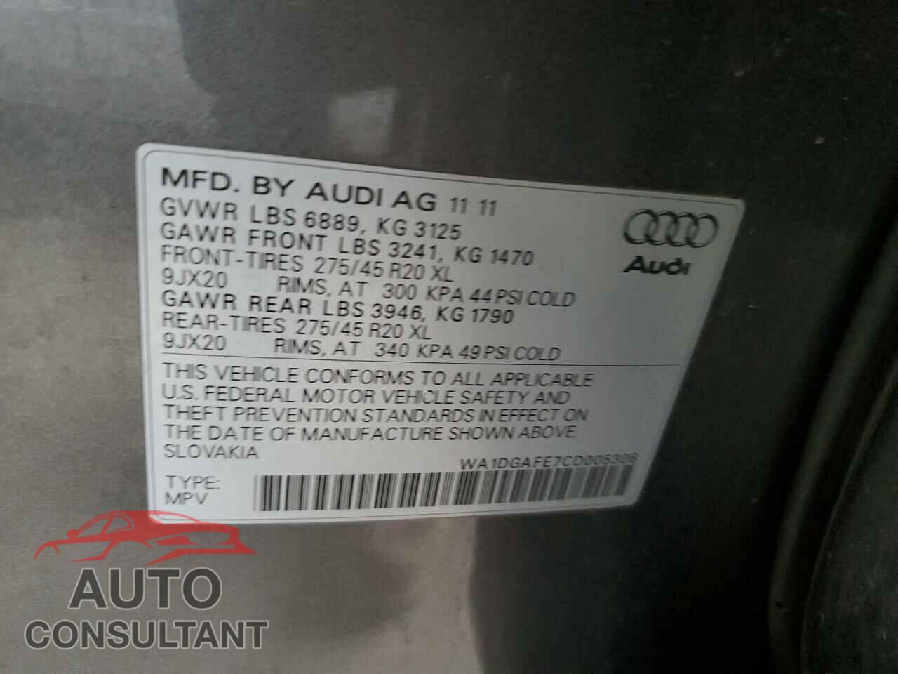 AUDI Q7 2012 - WA1DGAFE7CD005306